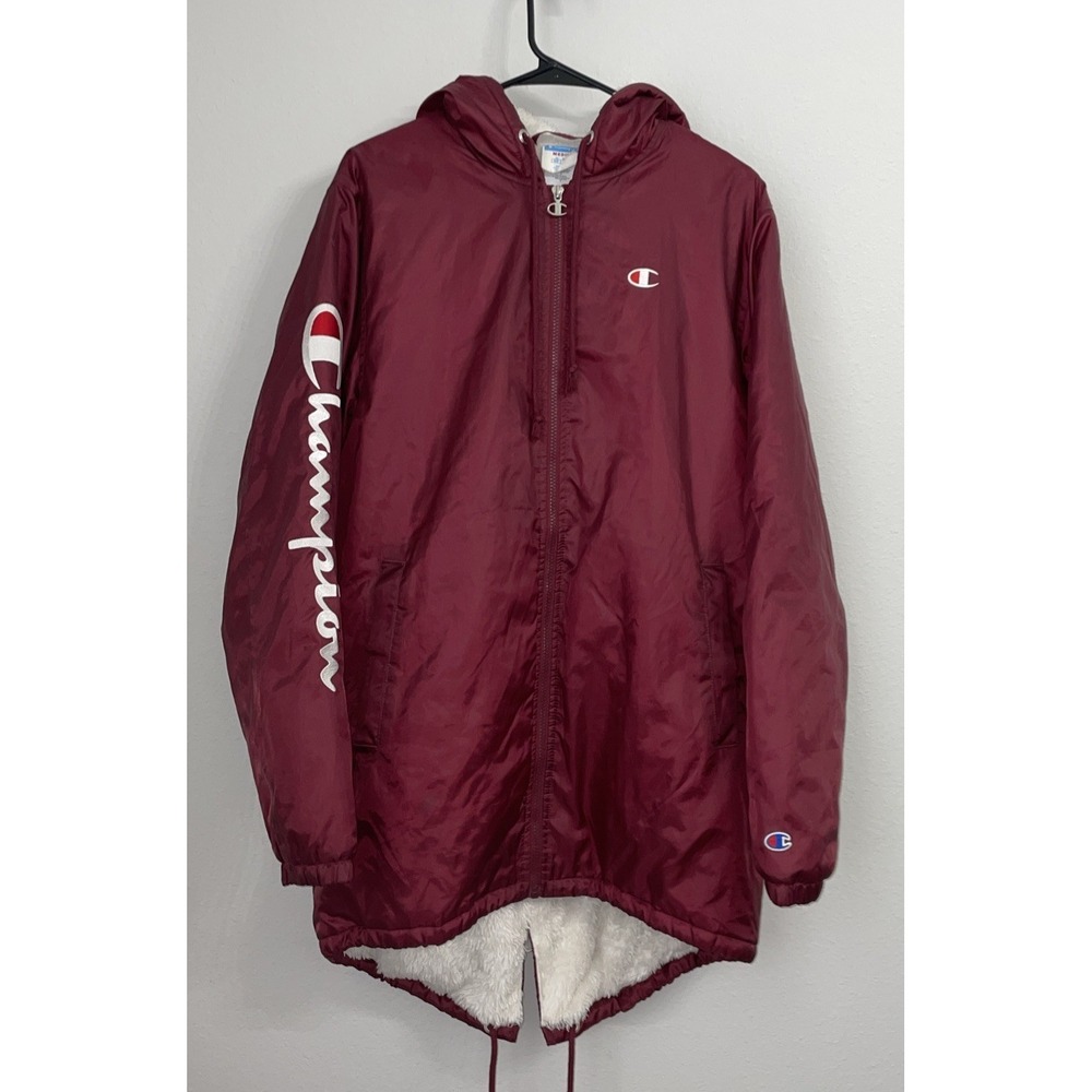 Champion Men's‎ Medium Mulled Berry Sherpa Lined Hooded Stadium Logo Jacket